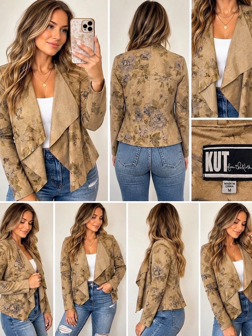 KUT from the Kloth Tayanita Floral Faux Suede Draped Jacket Medium